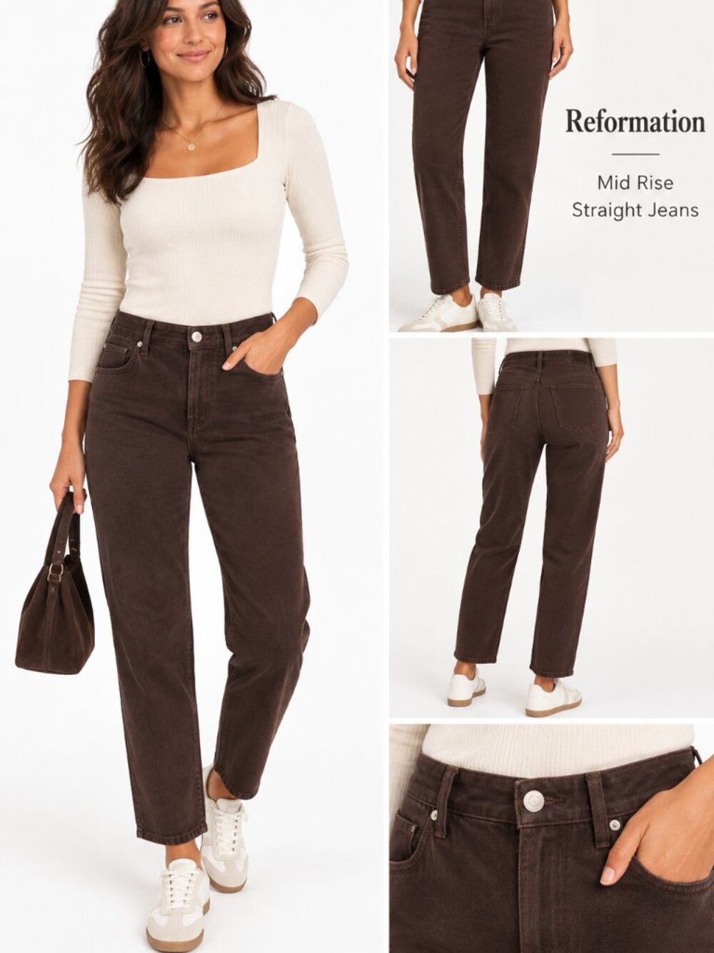 Reformation Val 90s Mid Rise Straight Jeans Chocolate Brown Quiet Luxury Sz 28